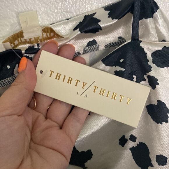 NWT- Thirty/thirty -Satin Cow Mini Dress - Black and cream- Size Large - Picture 8 of 11